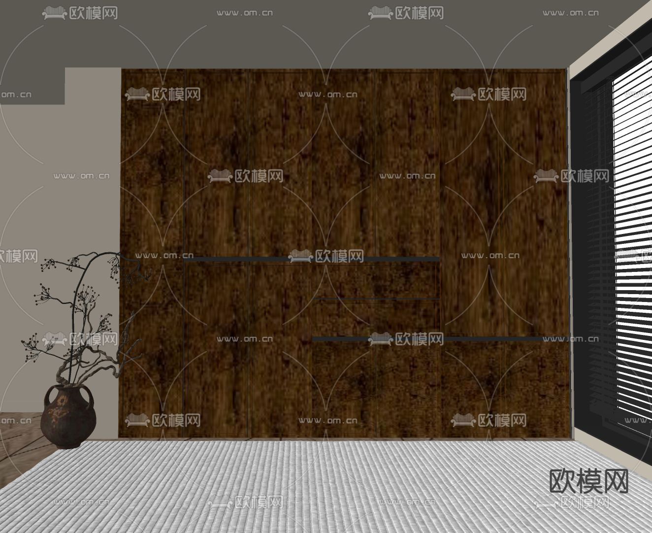 侘寂风储物柜su模型下载（渲染图1）