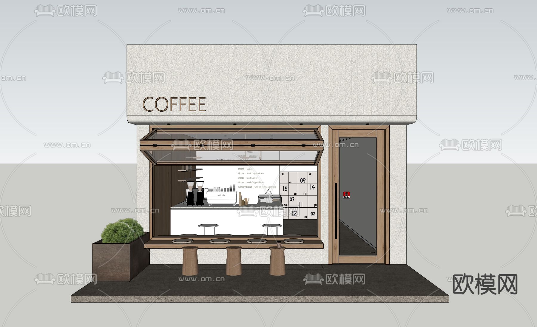 现代咖啡厅 奶茶店su模型下载（渲染图1）