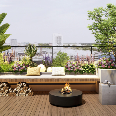  现代屋顶花园su模型 