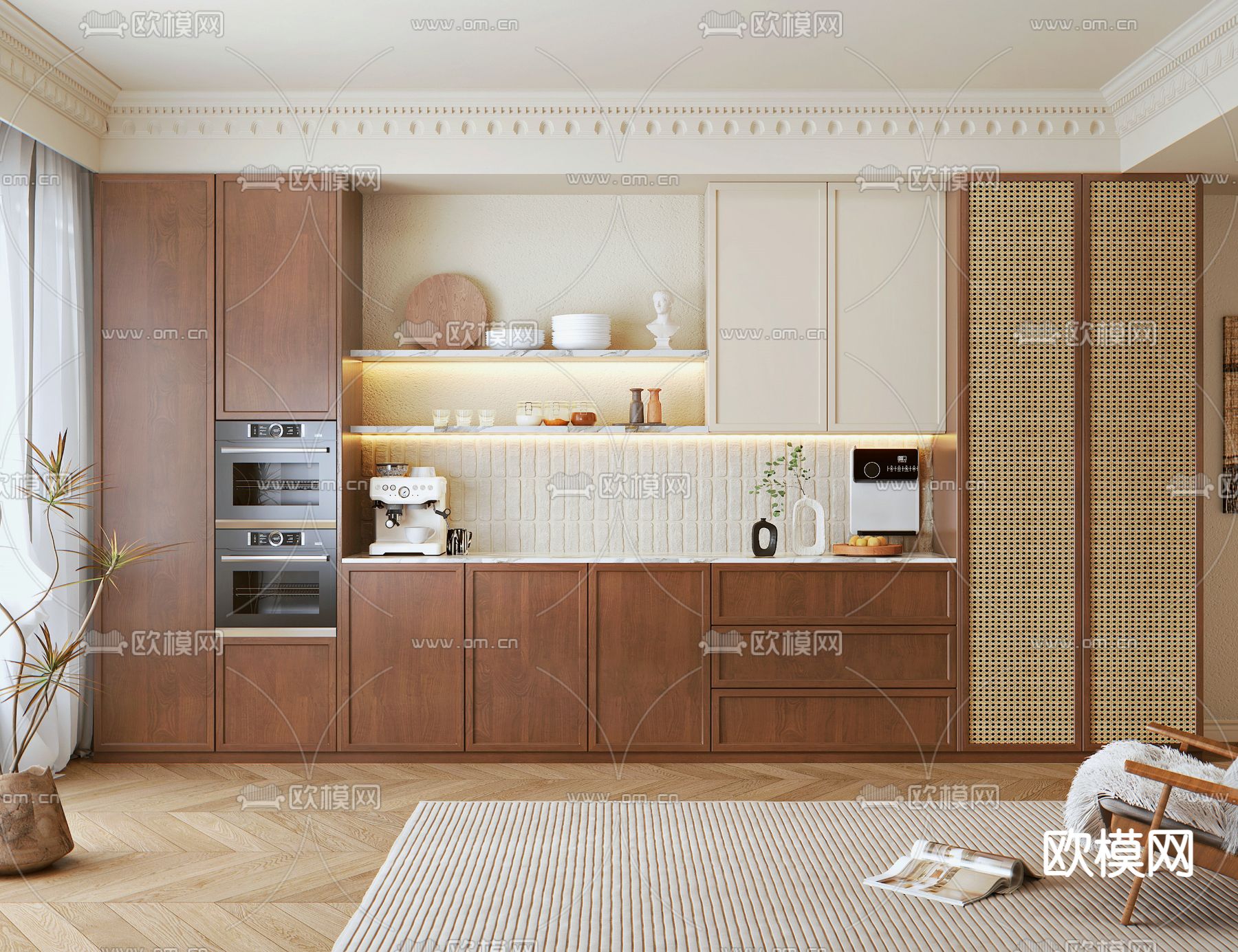 中古风橱柜 餐边柜3d模型下载