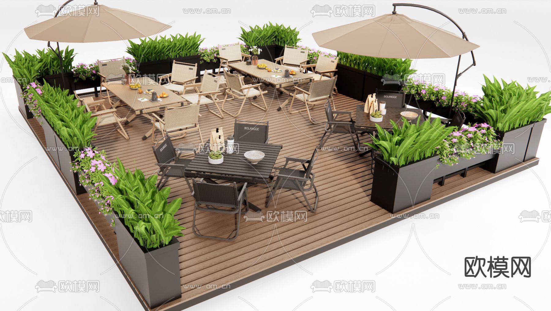户外商业外摆 户外桌椅su模型下载（渲染图2）