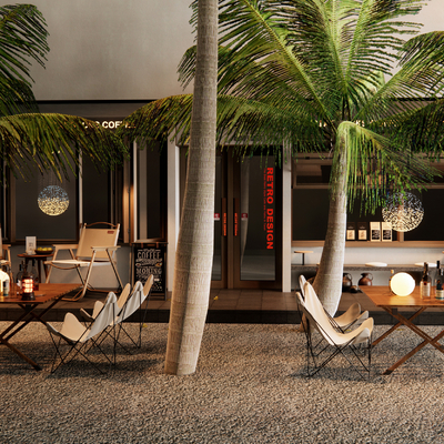  现代咖啡厅外摆 户外桌椅su模型 