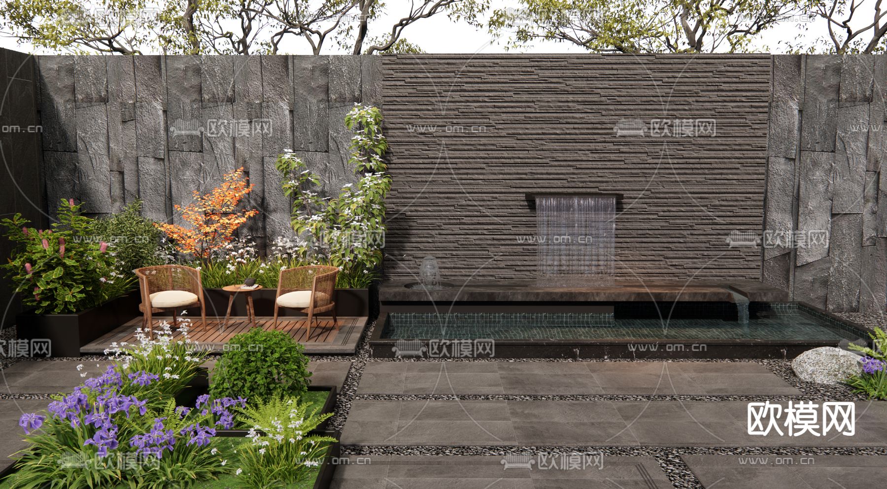 庭院景观 假山水景3d模型下载（渲染图2）