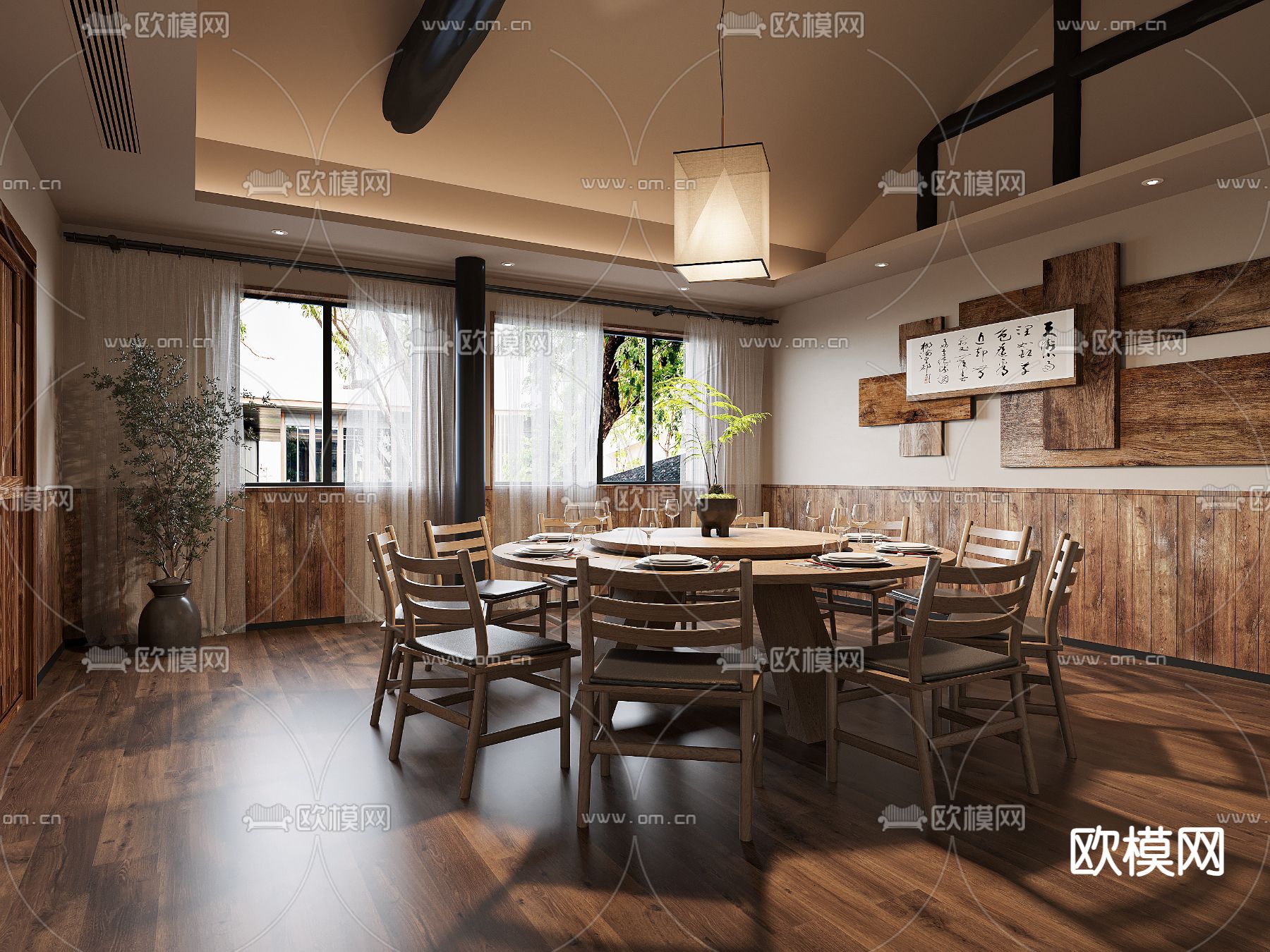 自然风原木 包间包厢3d模型下载