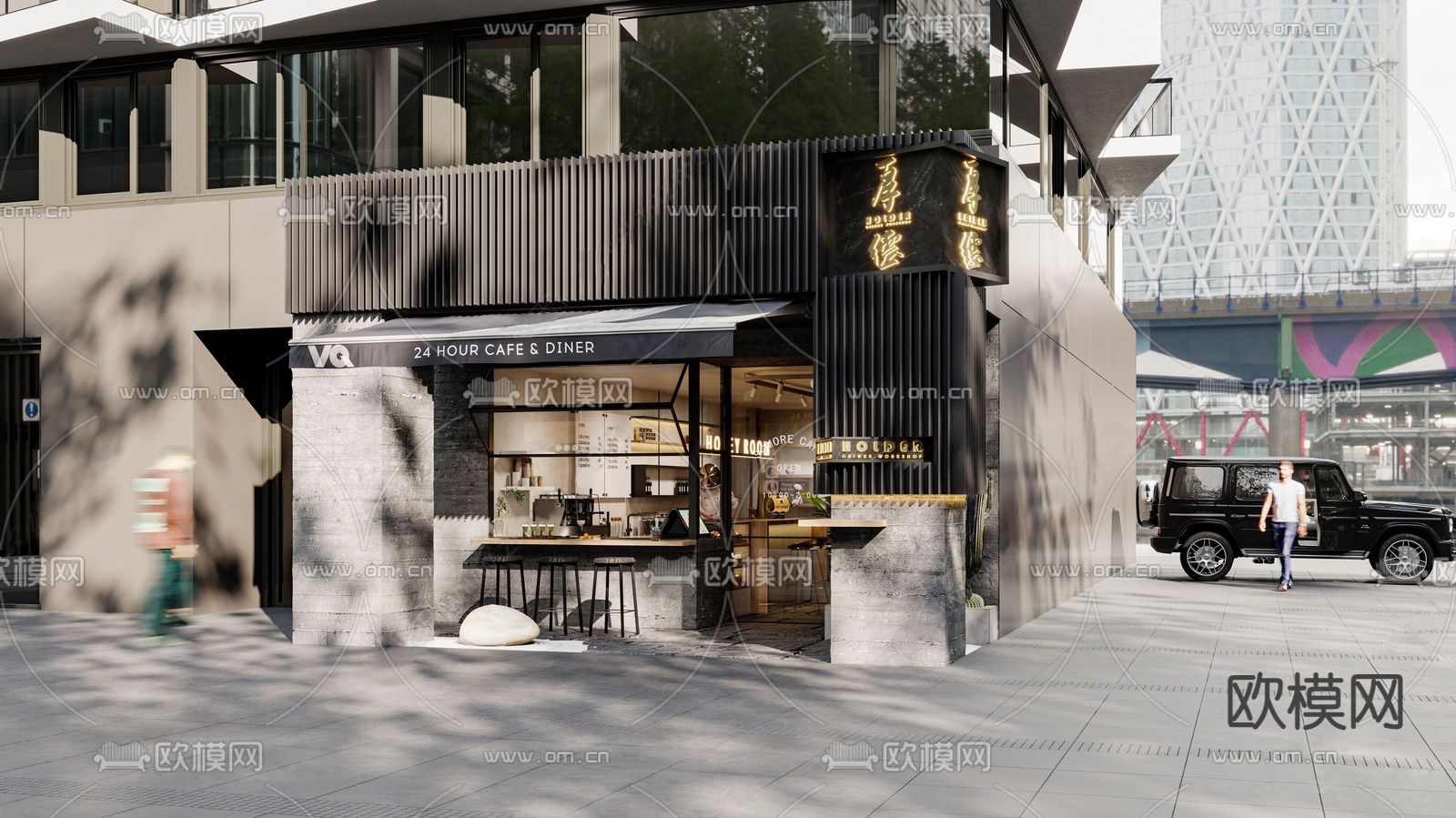 工业风咖啡店 街角咖啡3d模型下载（渲染图1）