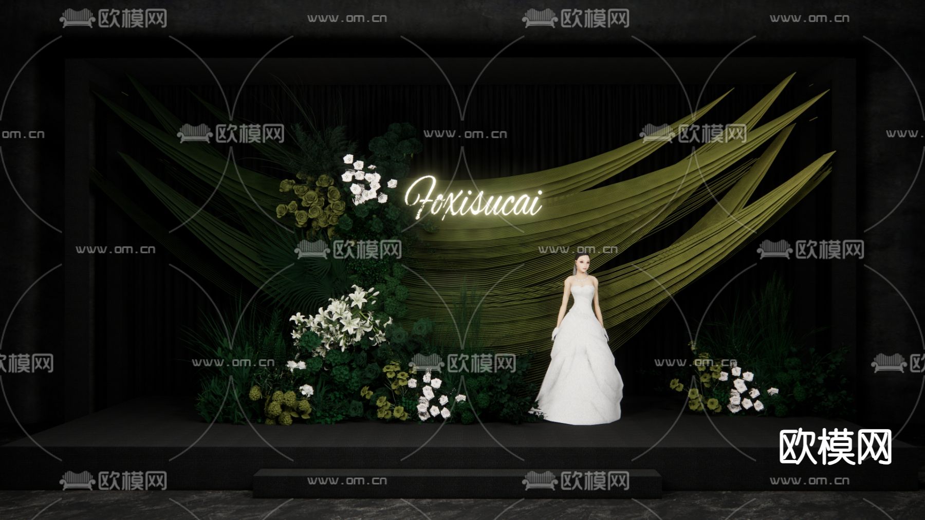 墨绿色婚礼su模型下载（渲染图5）