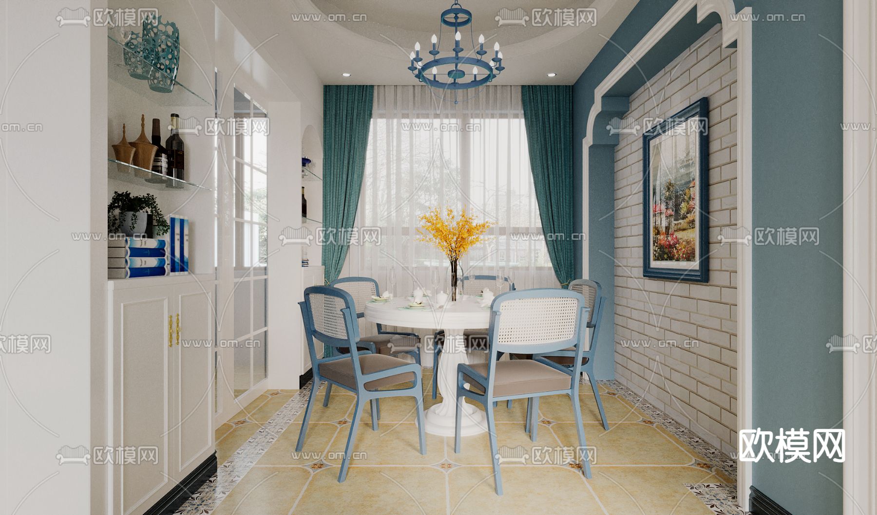 地中海客餐厅3d模型下载（渲染图2）