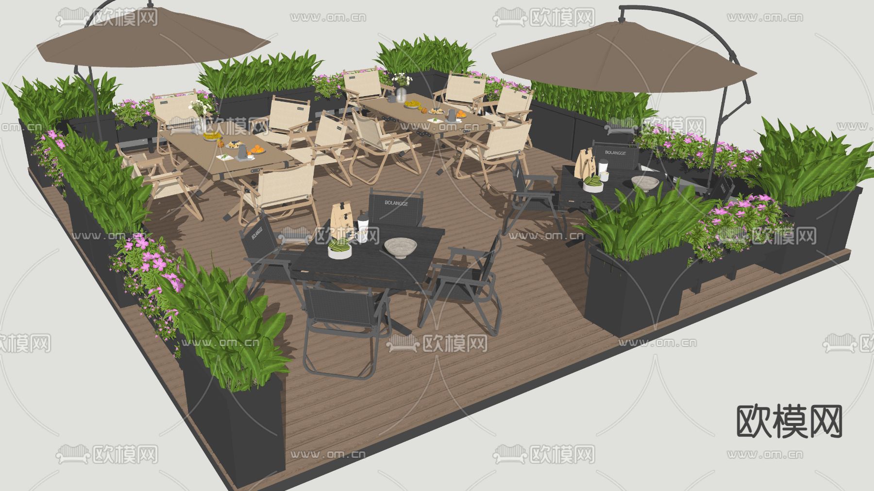 户外商业外摆 户外桌椅su模型下载（渲染图1）