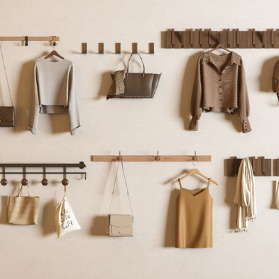  现代挂衣钩 衣服 帽子 袋子su模型 