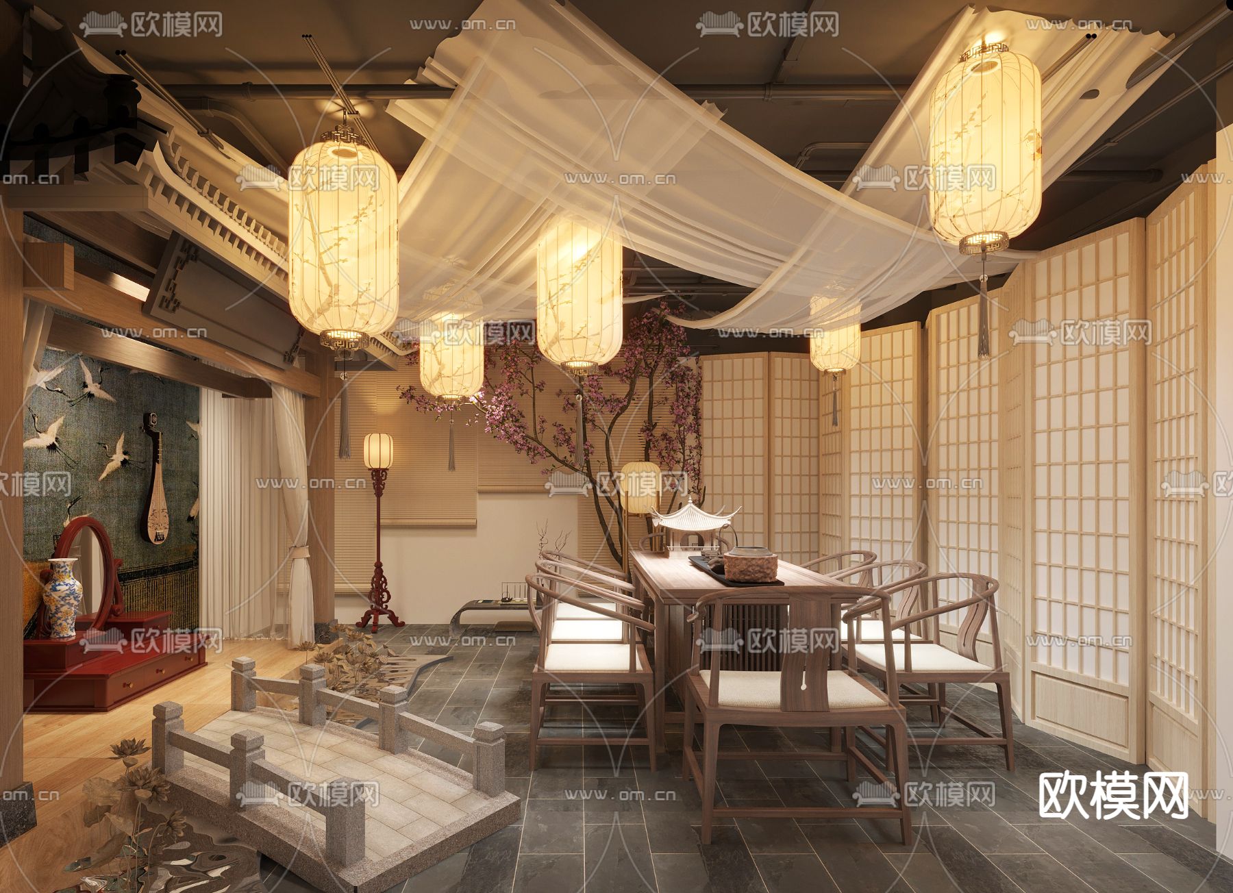 新中式 剧本杀包厢 3d模型下载