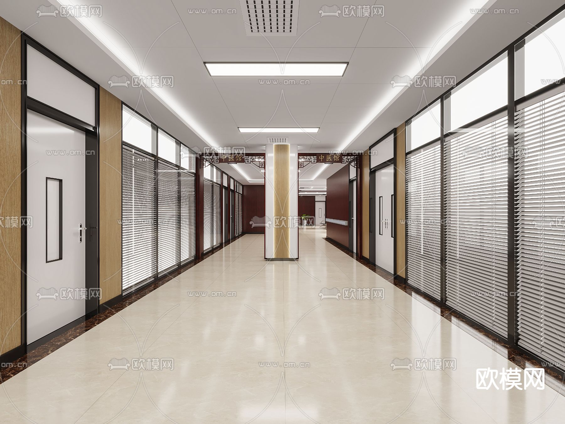 新中式医院大厅3d模型下载（渲染图2）
