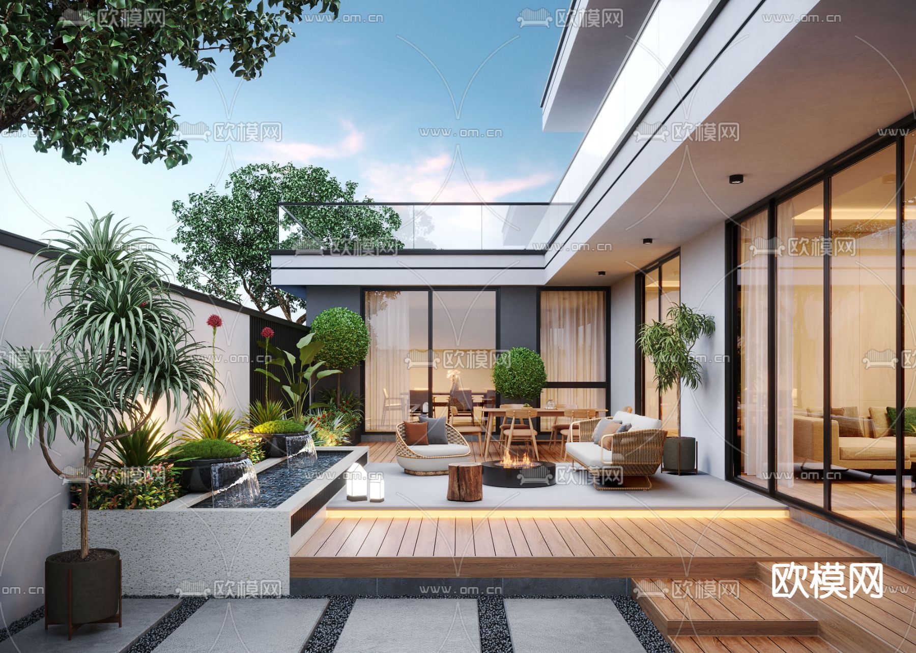 现代庭院景观3d模型下载
