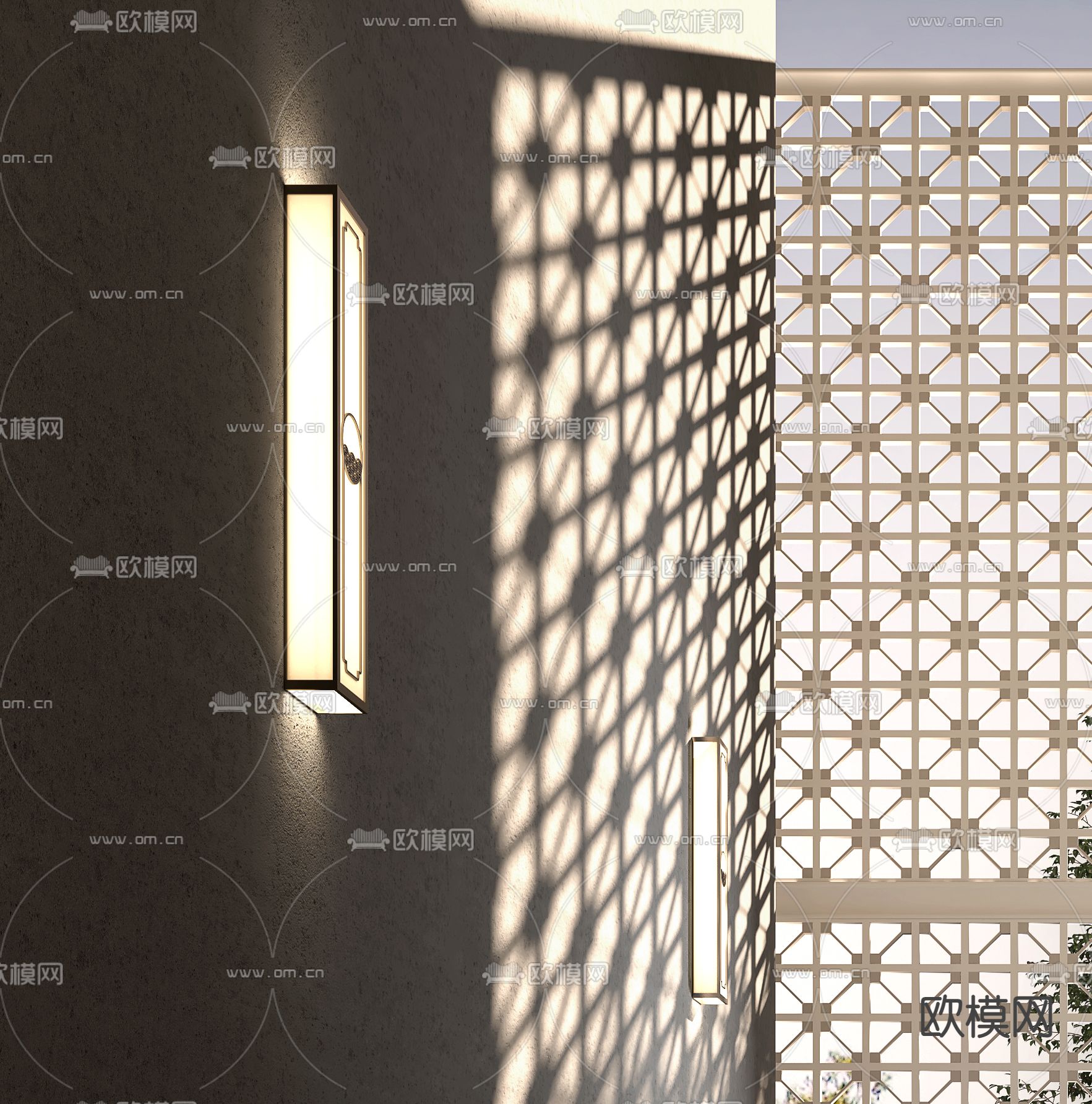 光影墙面  廊道走廊 壁灯3d模型下载（渲染图1）