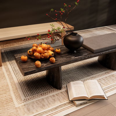  侘寂风床尾凳 长凳su模型 