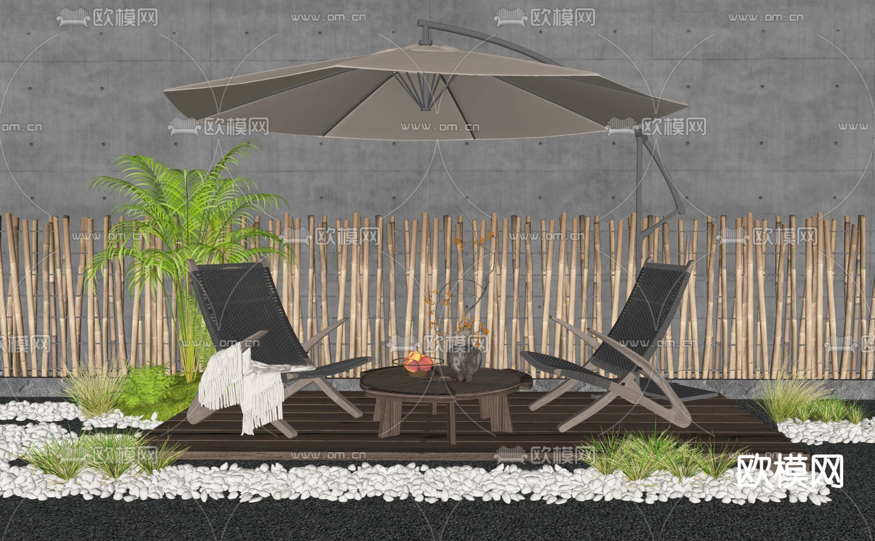 侘寂风户外椅su模型下载（渲染图1）