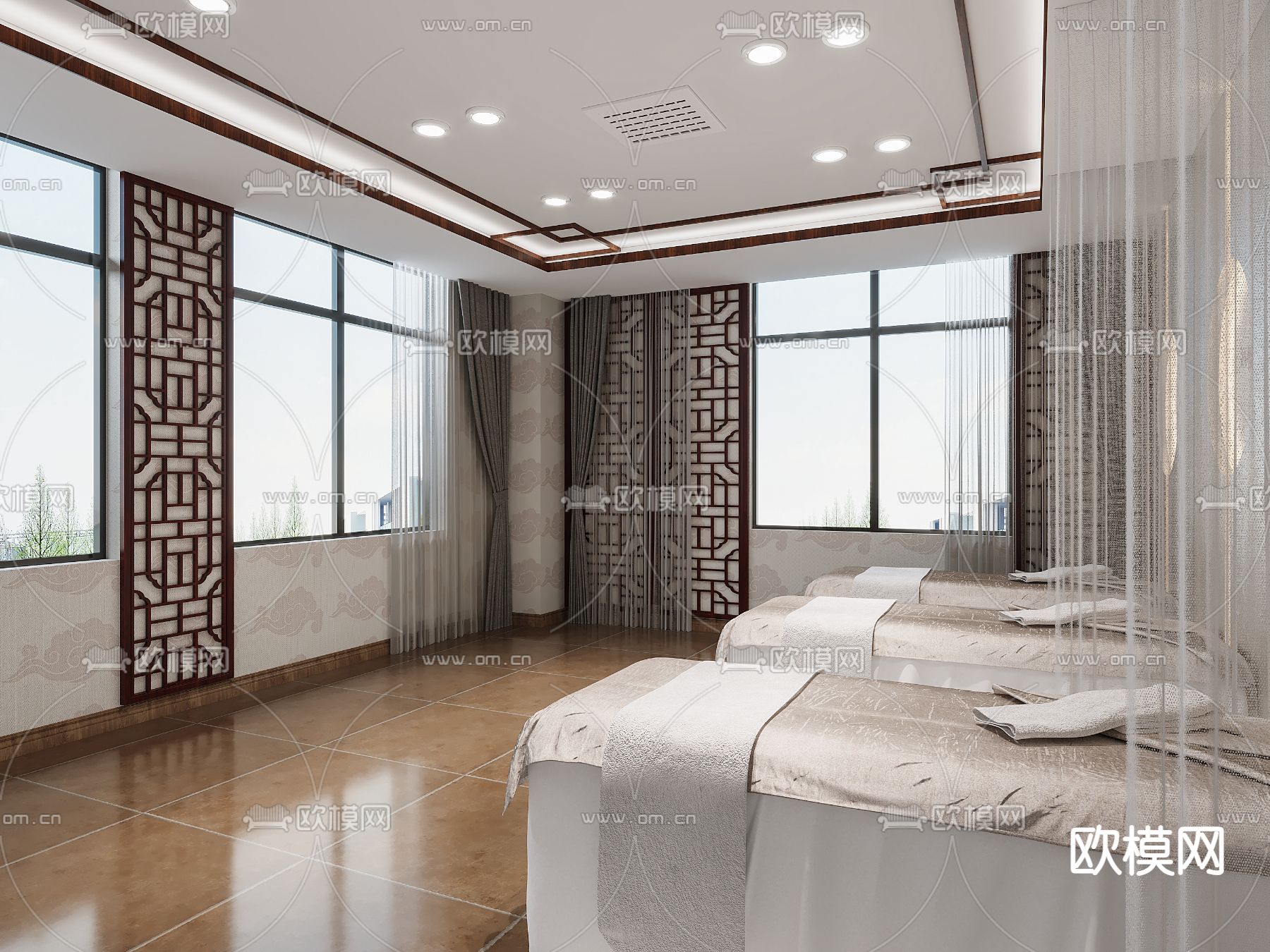 新中式医院大厅3d模型下载（渲染图3）