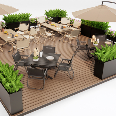  户外商业外摆 户外桌椅su模型 