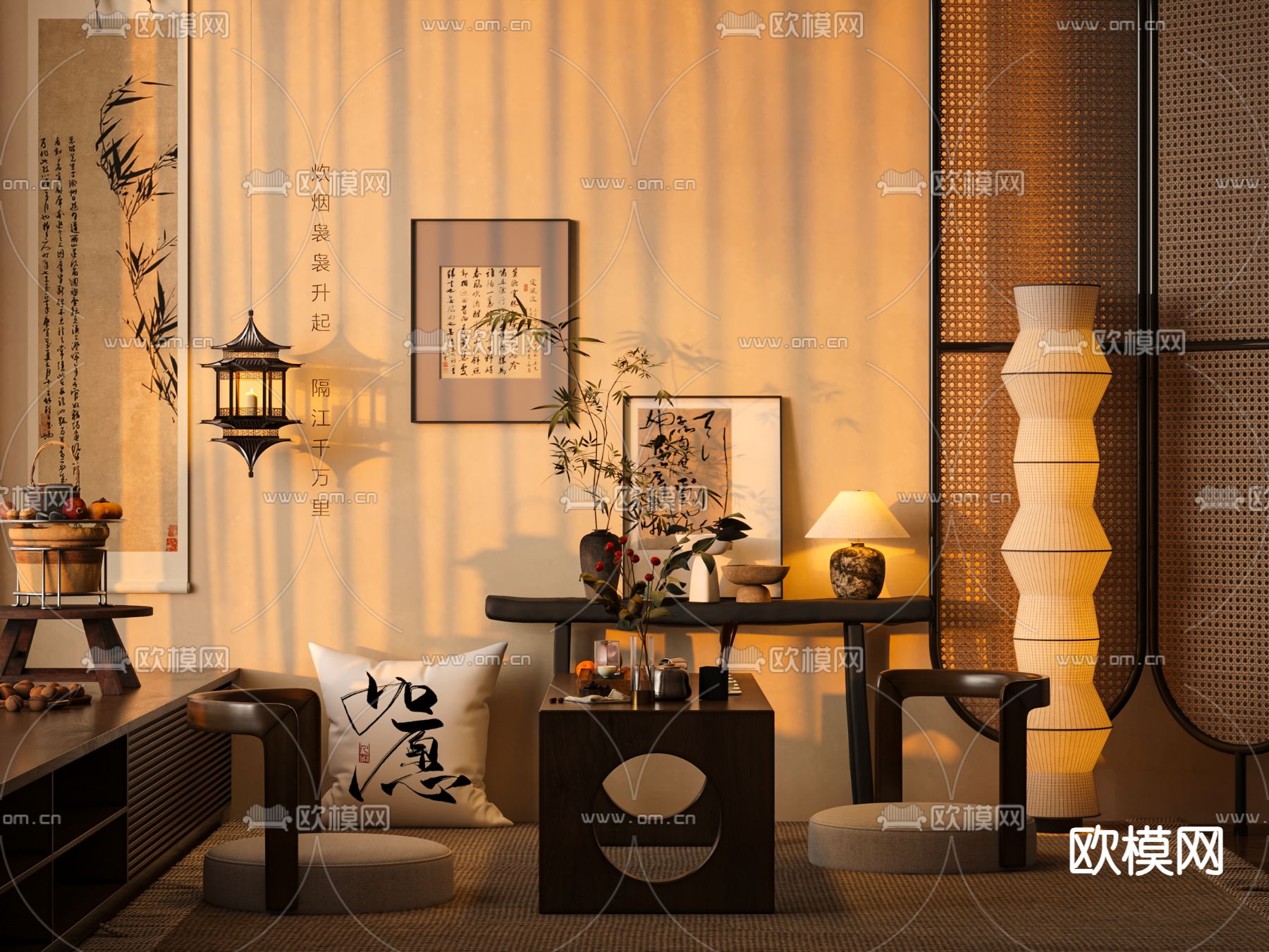 中式茶室3d模型下载（渲染图1）