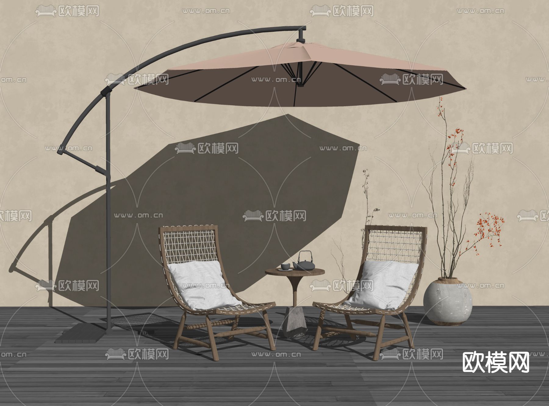 侘寂户外休闲椅su模型下载（渲染图1）