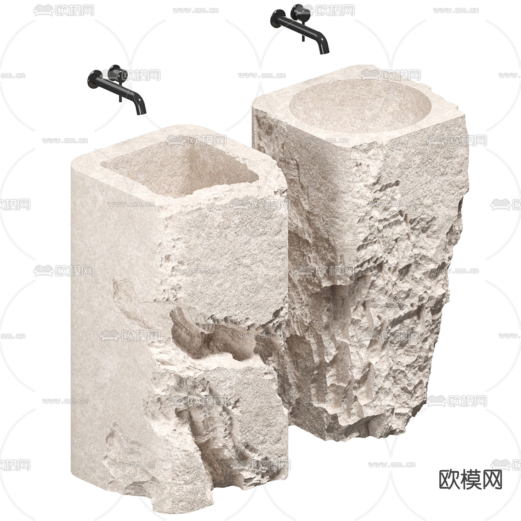 侘寂石头洗手台 台盆3d模型下载（渲染图2）