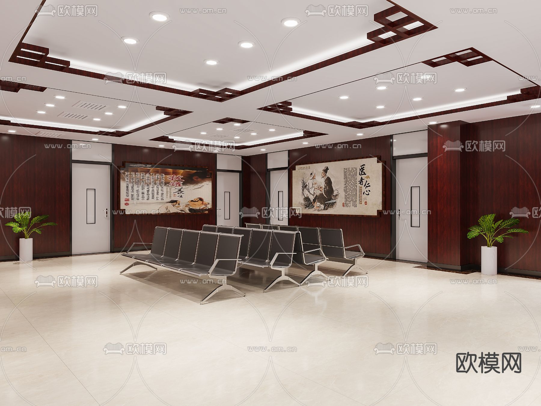 新中式医院大厅3d模型下载（渲染图1）