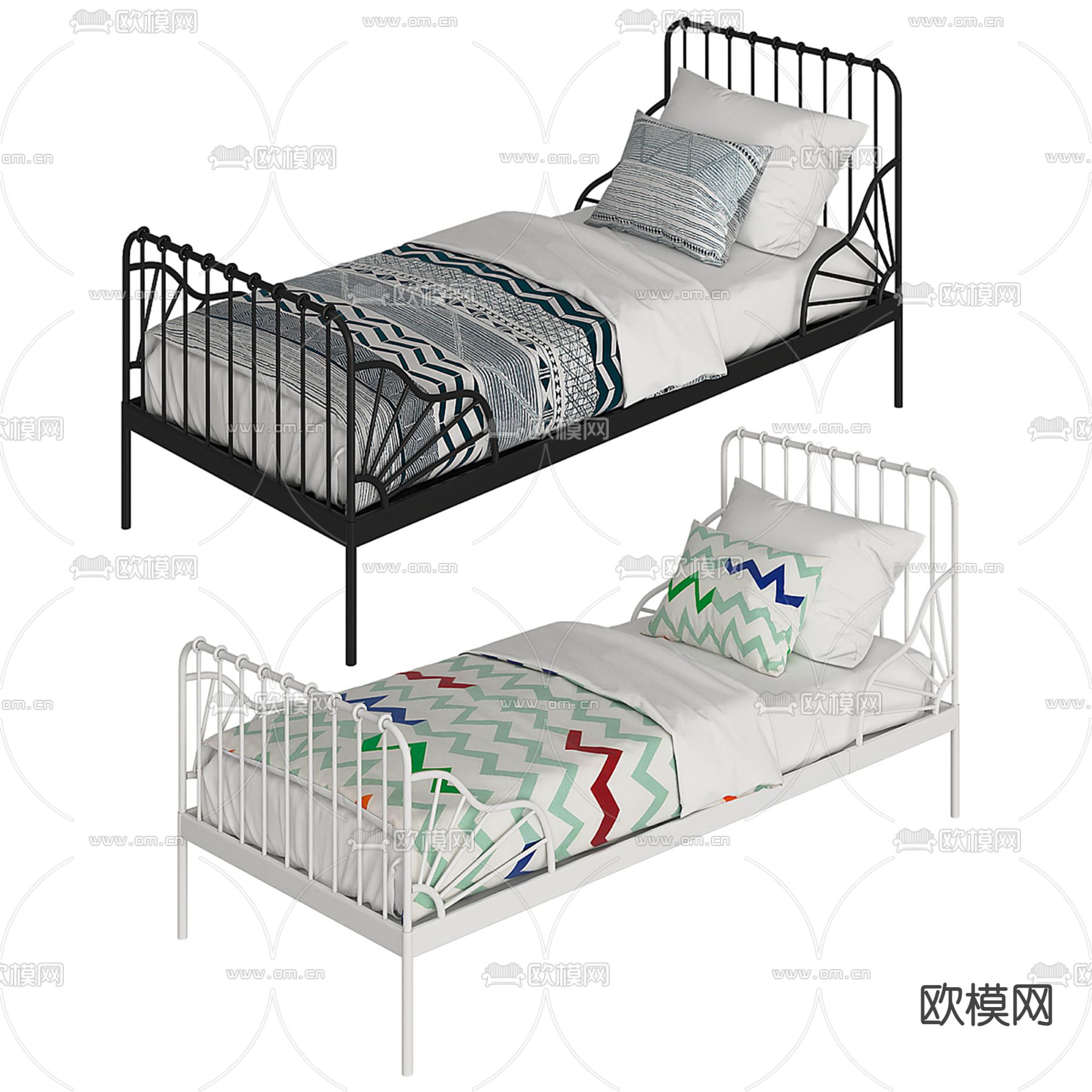 单人床 铁架床3d模型下载