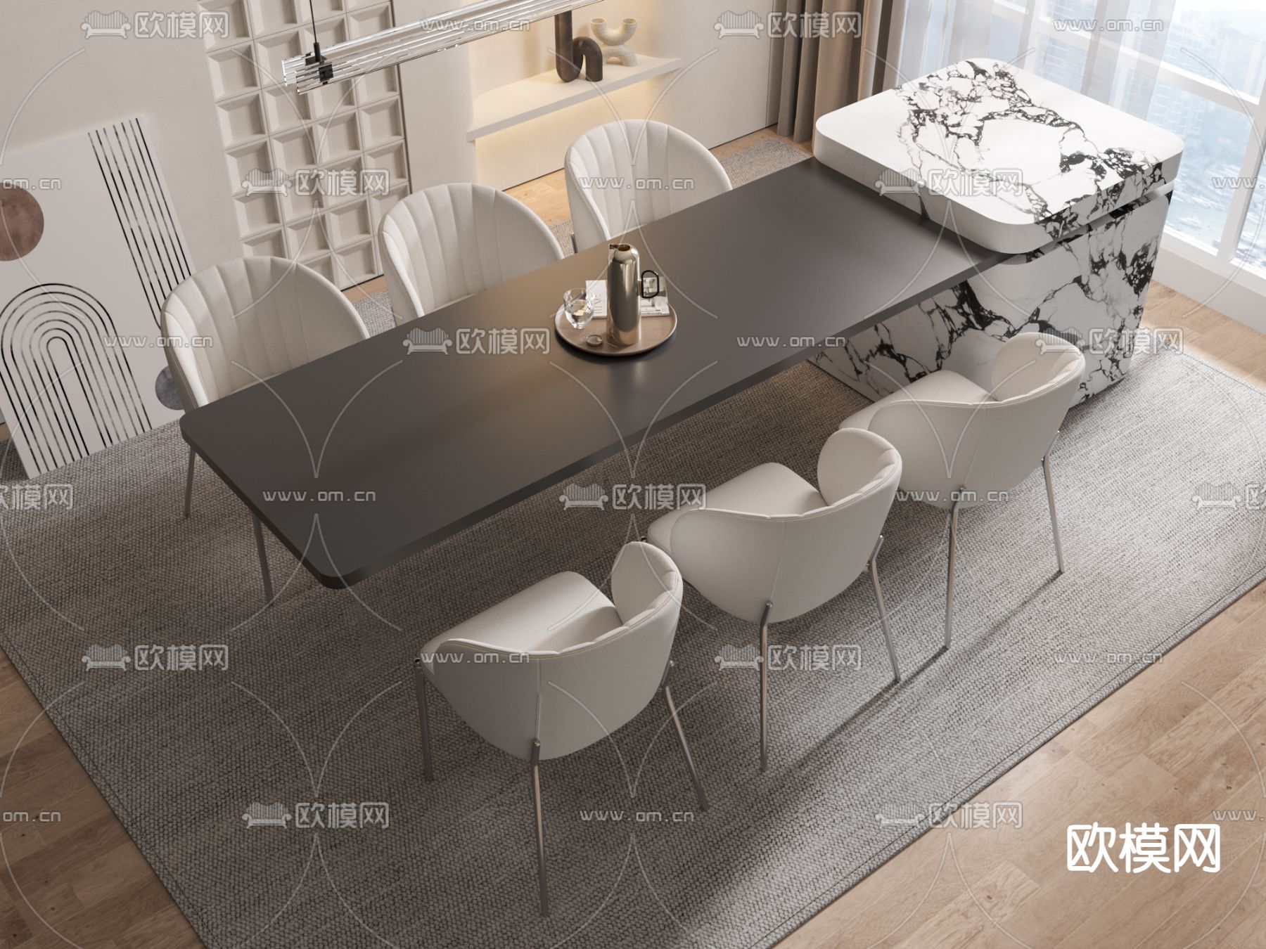 岛台餐桌椅3d模型下载