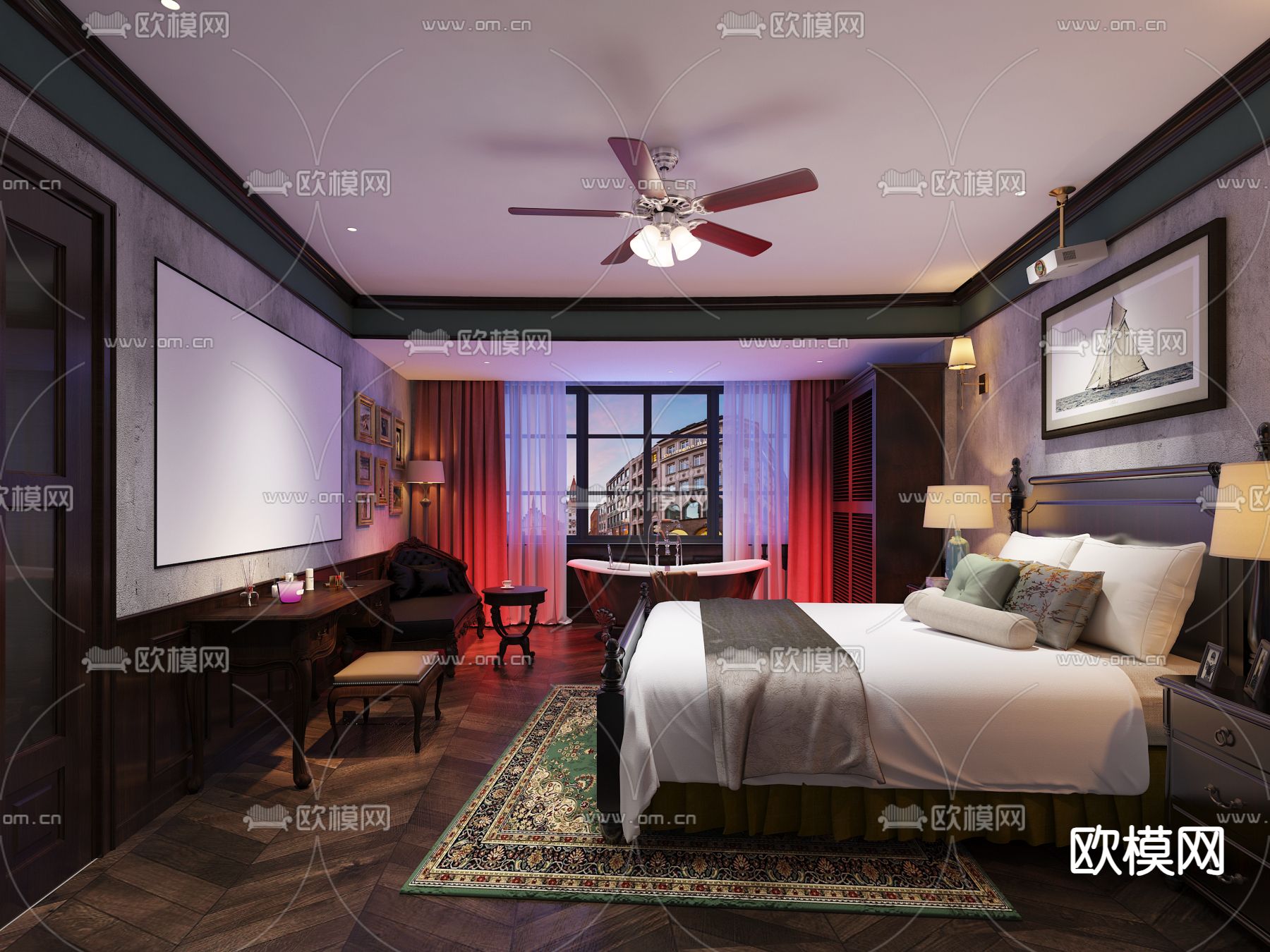新古典酒店 客房 大床房3d模型下载