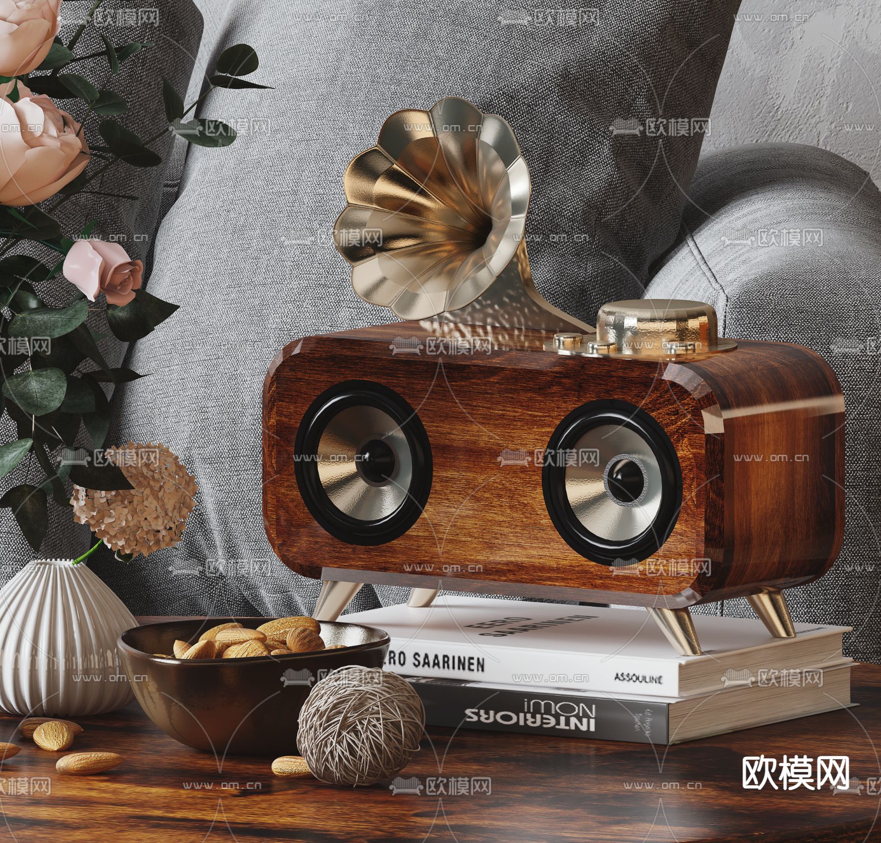 中古风音箱 留声机音响3d模型下载