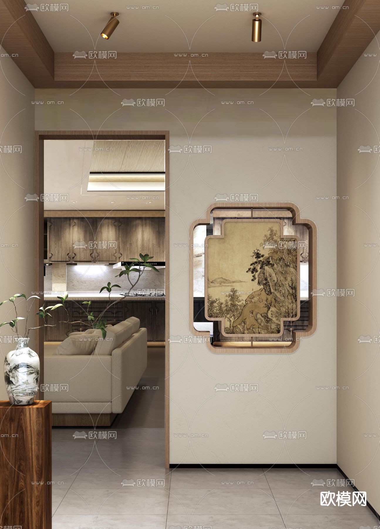 中式门厅 玄关过道3d模型下载