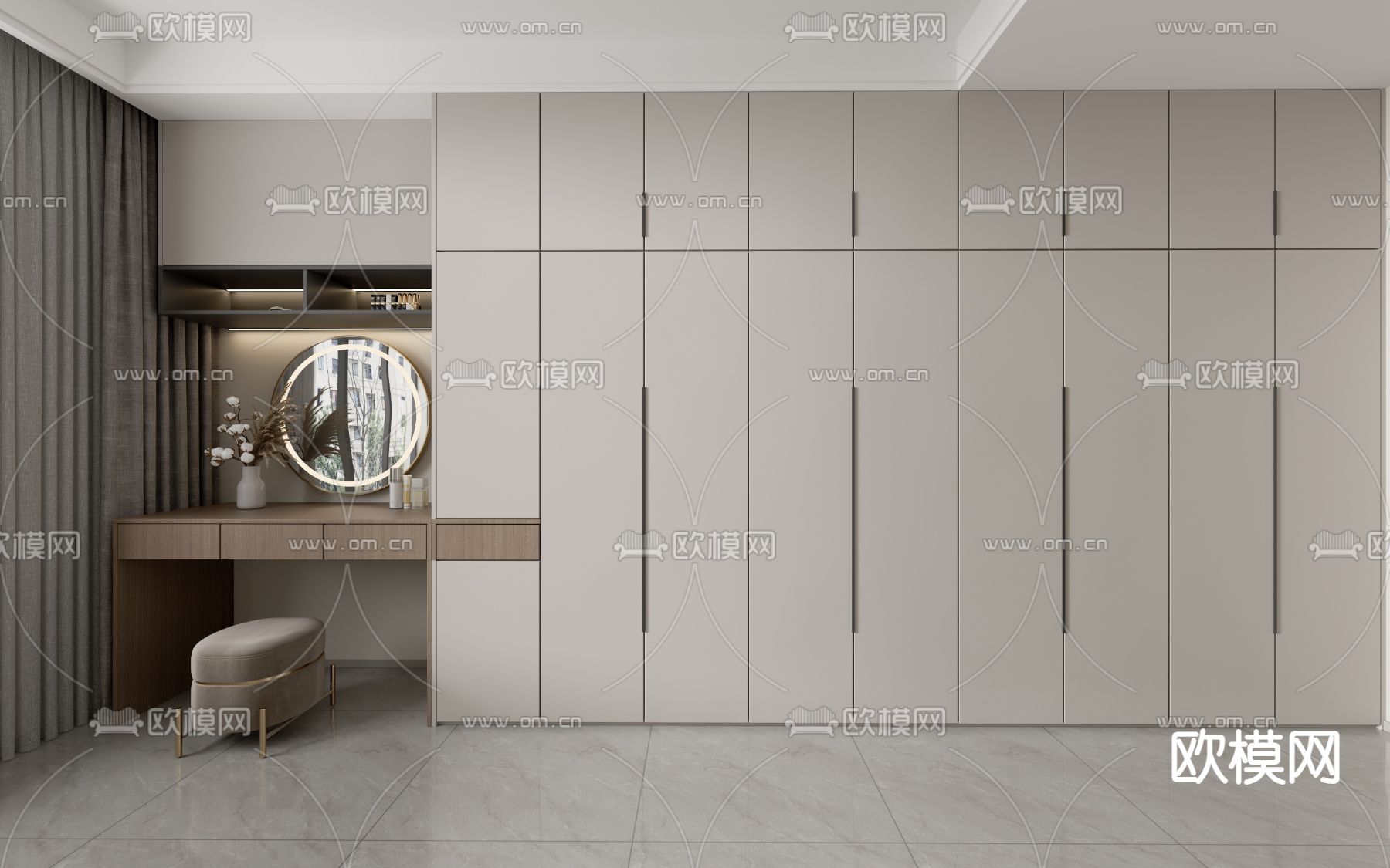 简约一体衣柜3d模型下载