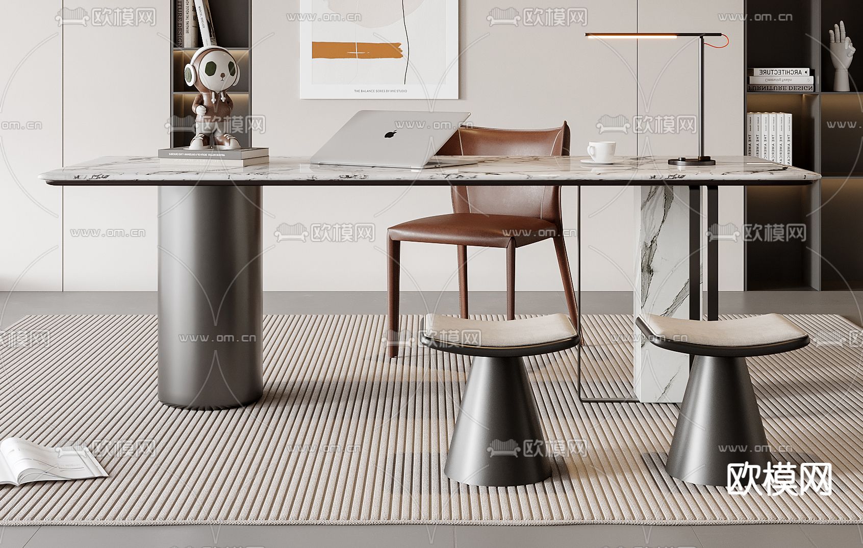 现代书桌椅3d模型下载