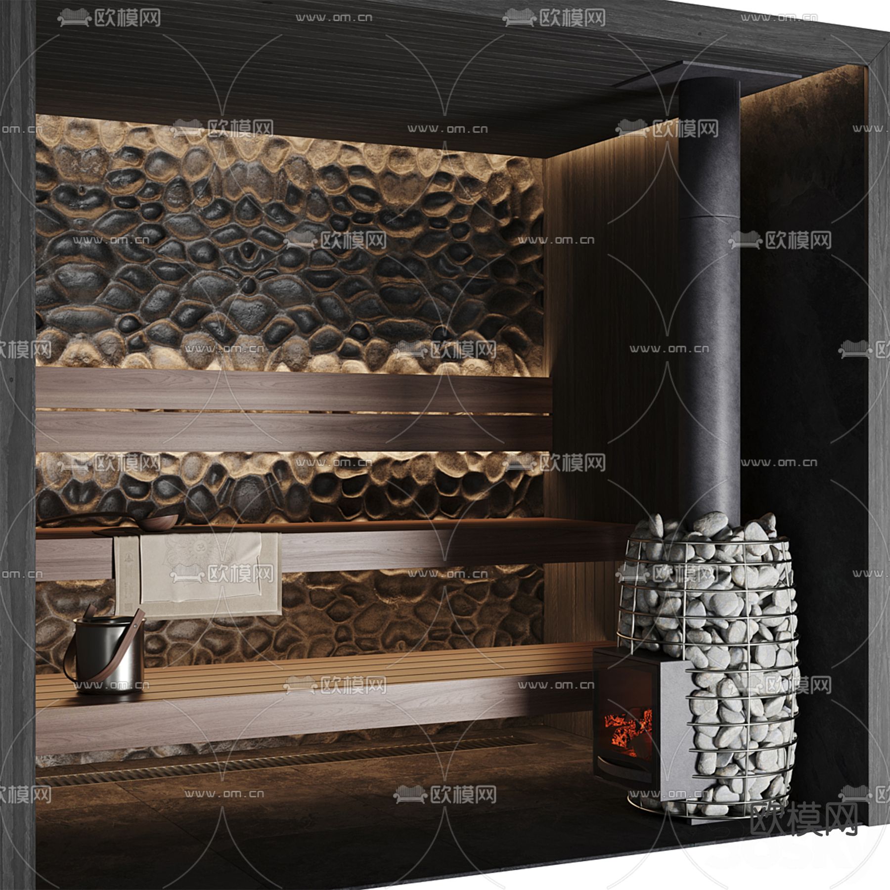 中式桑拿房 汗蒸房3d模型下载（渲染图2）