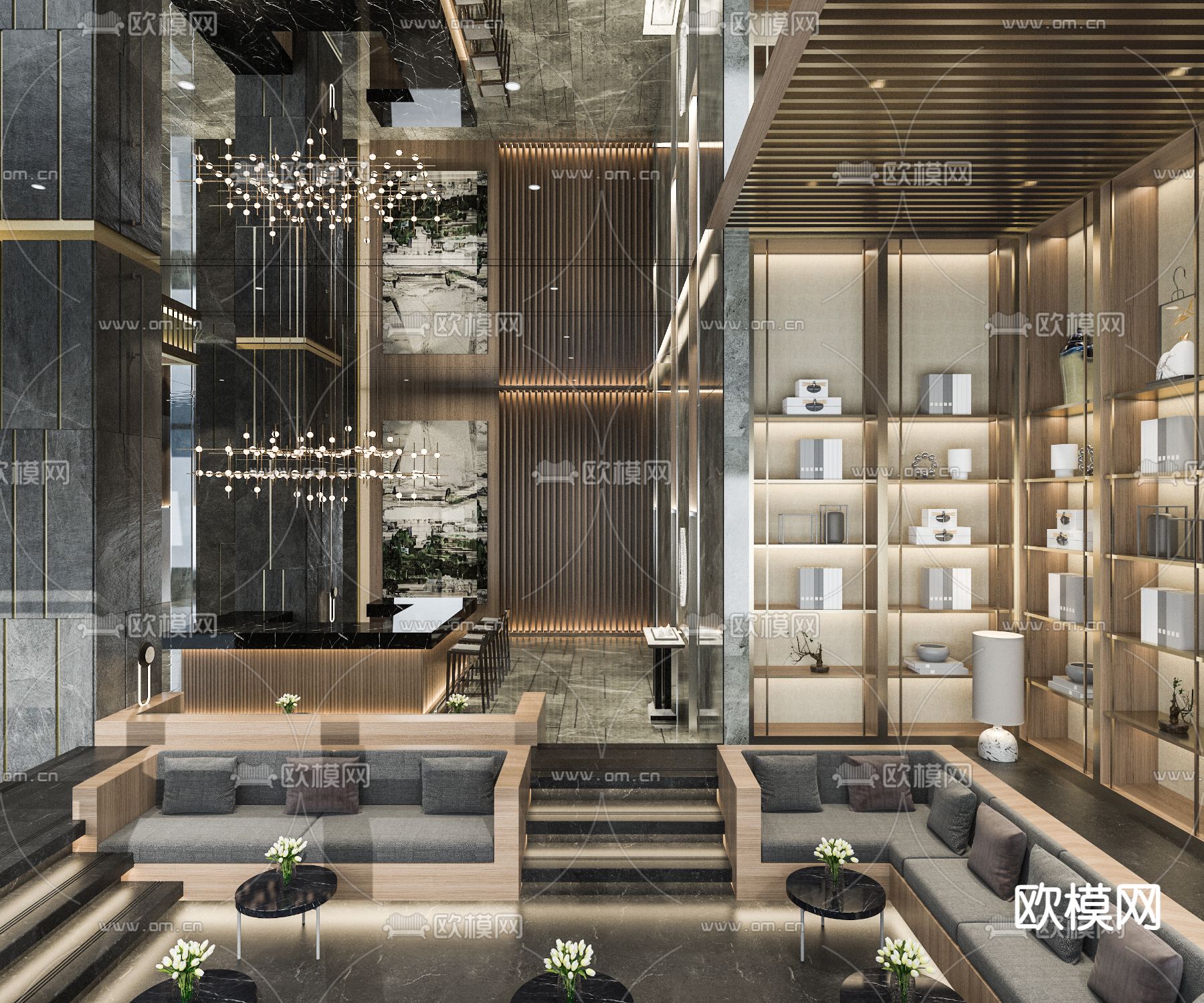 轻奢风酒吧 音乐餐吧3d模型下载（渲染图1）