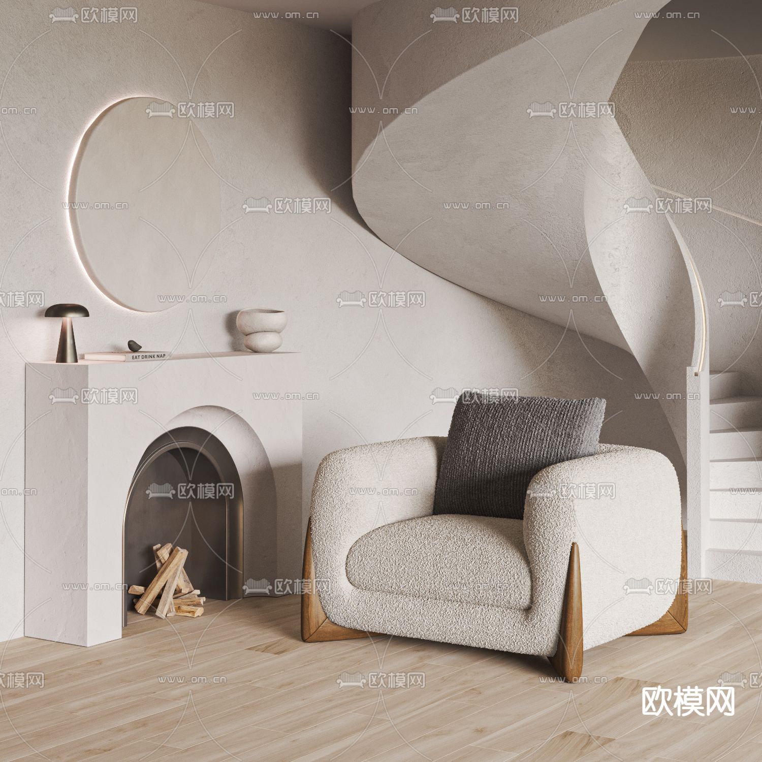 奶油风单人沙发3d模型下载