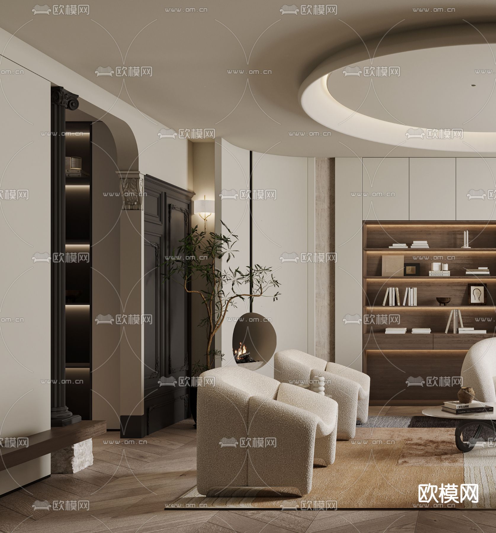 法式客厅 中古风客厅3d模型下载_ID15214711_3dmax免费模型-欧模网