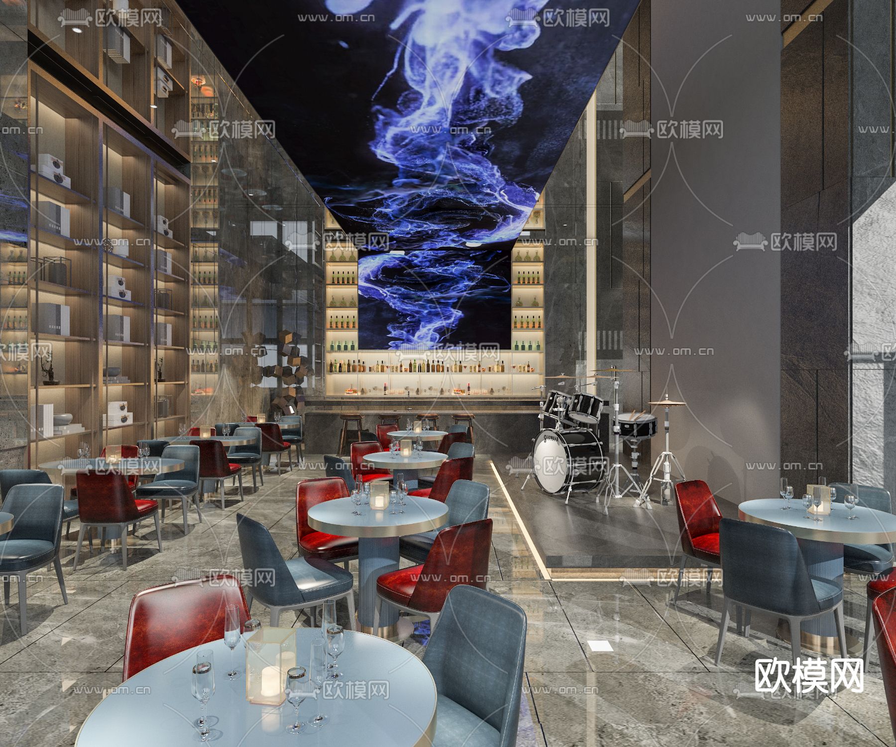 轻奢风酒吧 音乐餐吧3d模型下载（渲染图3）