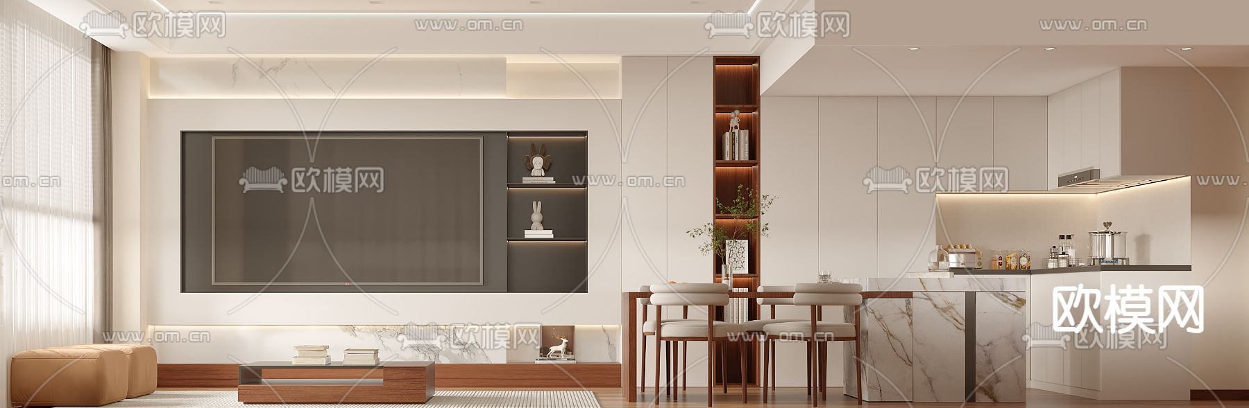 侘寂客餐厅3d模型下载（渲染图1）