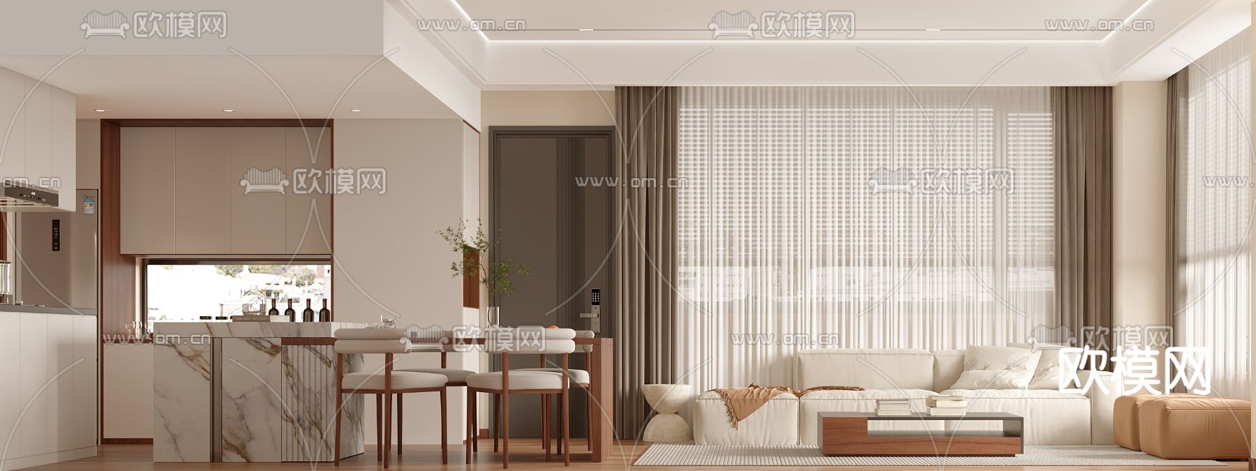 侘寂客餐厅3d模型下载（渲染图2）