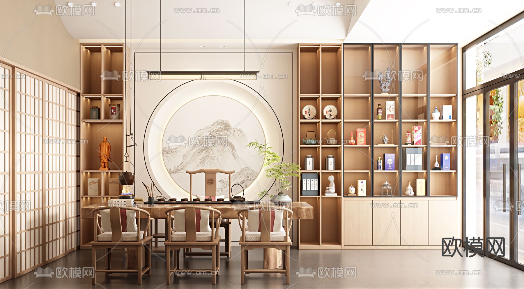 新中式烟酒店 茶馆3d模型下载（渲染图2）