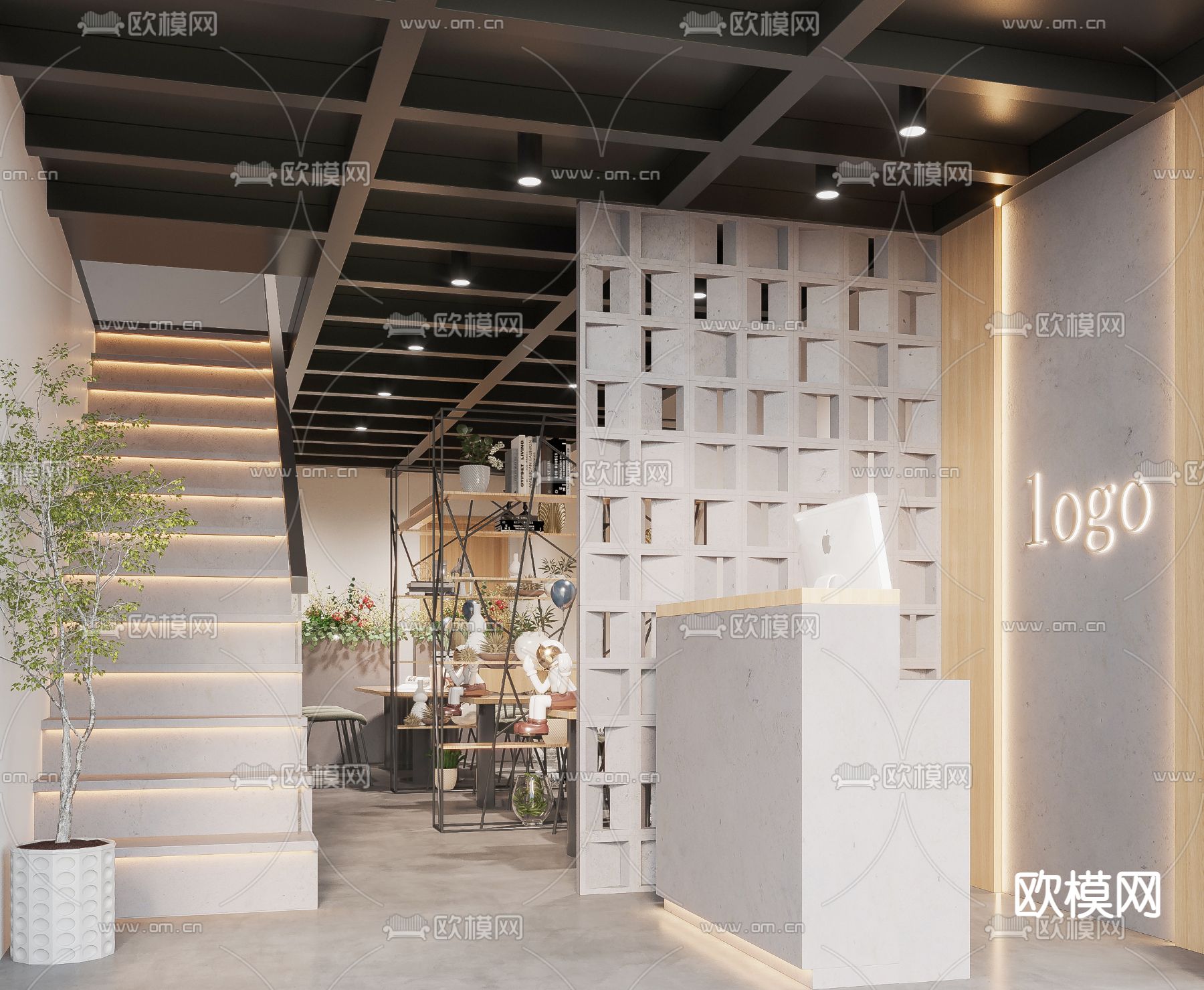 工业风咖啡厅3d模型下载