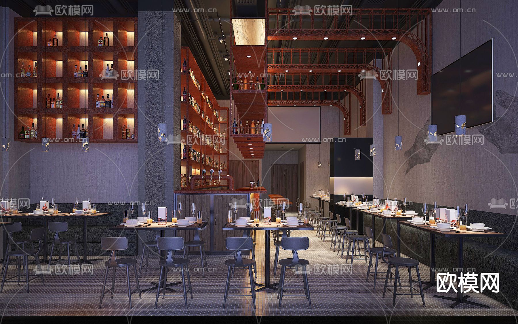 工业风酒吧3d模型下载（渲染图1）