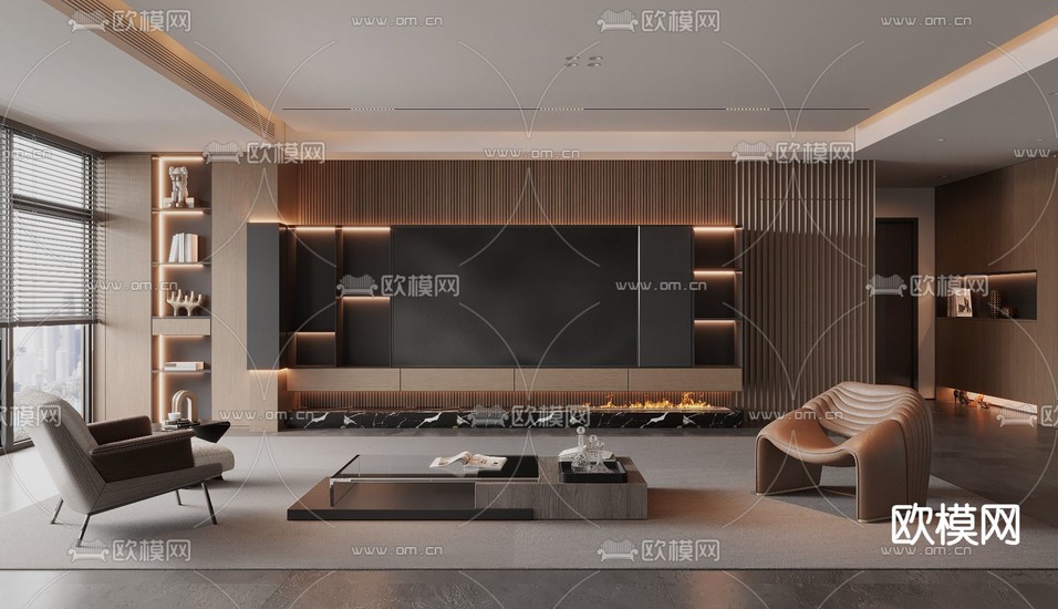 现代客厅3d模型下载