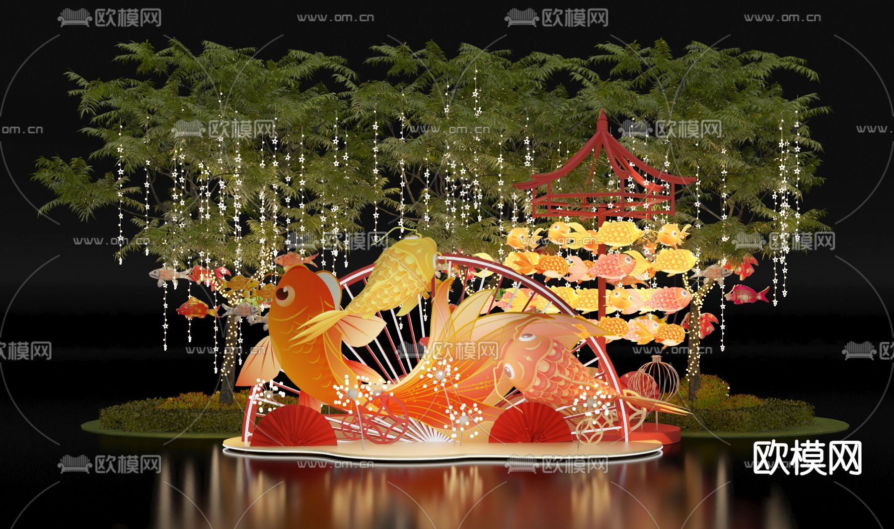 新年美陈 鲤鱼花灯 节日美陈3d模型下载