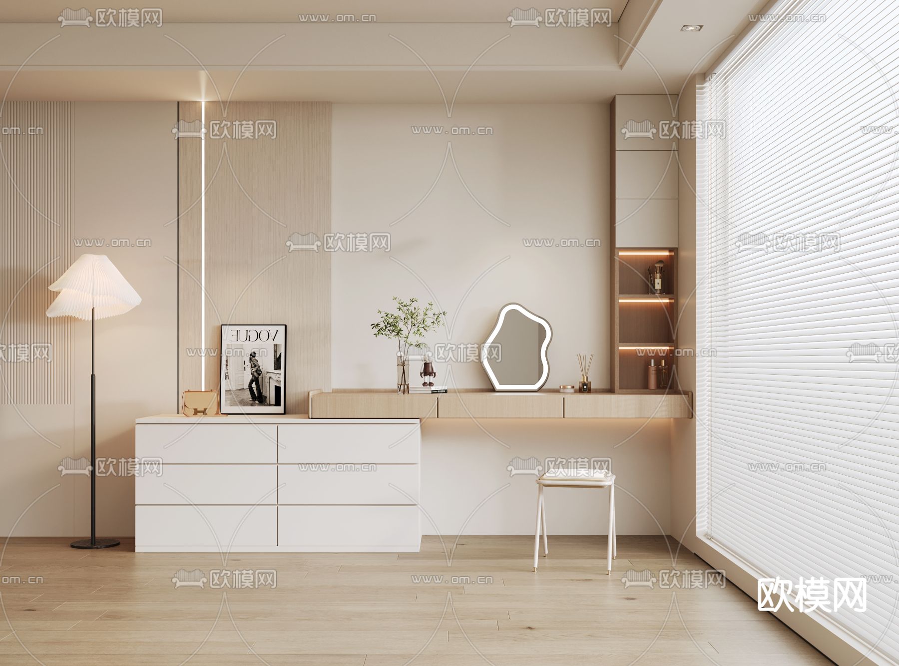 奶油风梳妆台3d模型下载