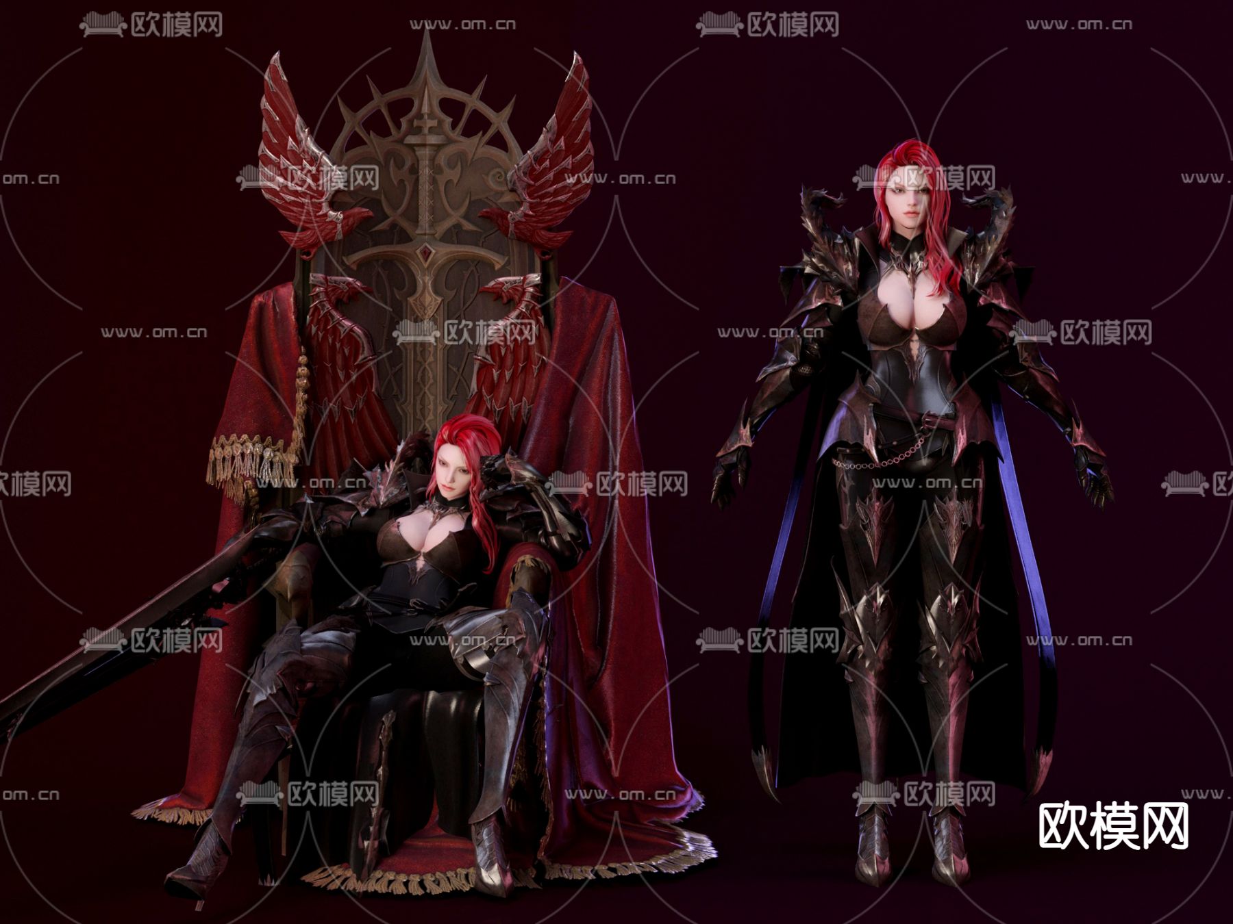 游戏角色 女战士 红发魔女3d模型下载（渲染图1）