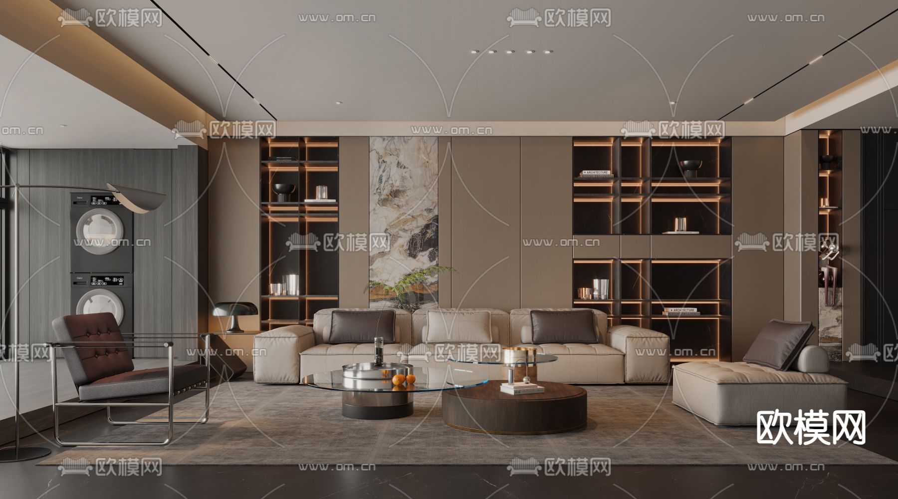 轻奢风客厅3d模型下载