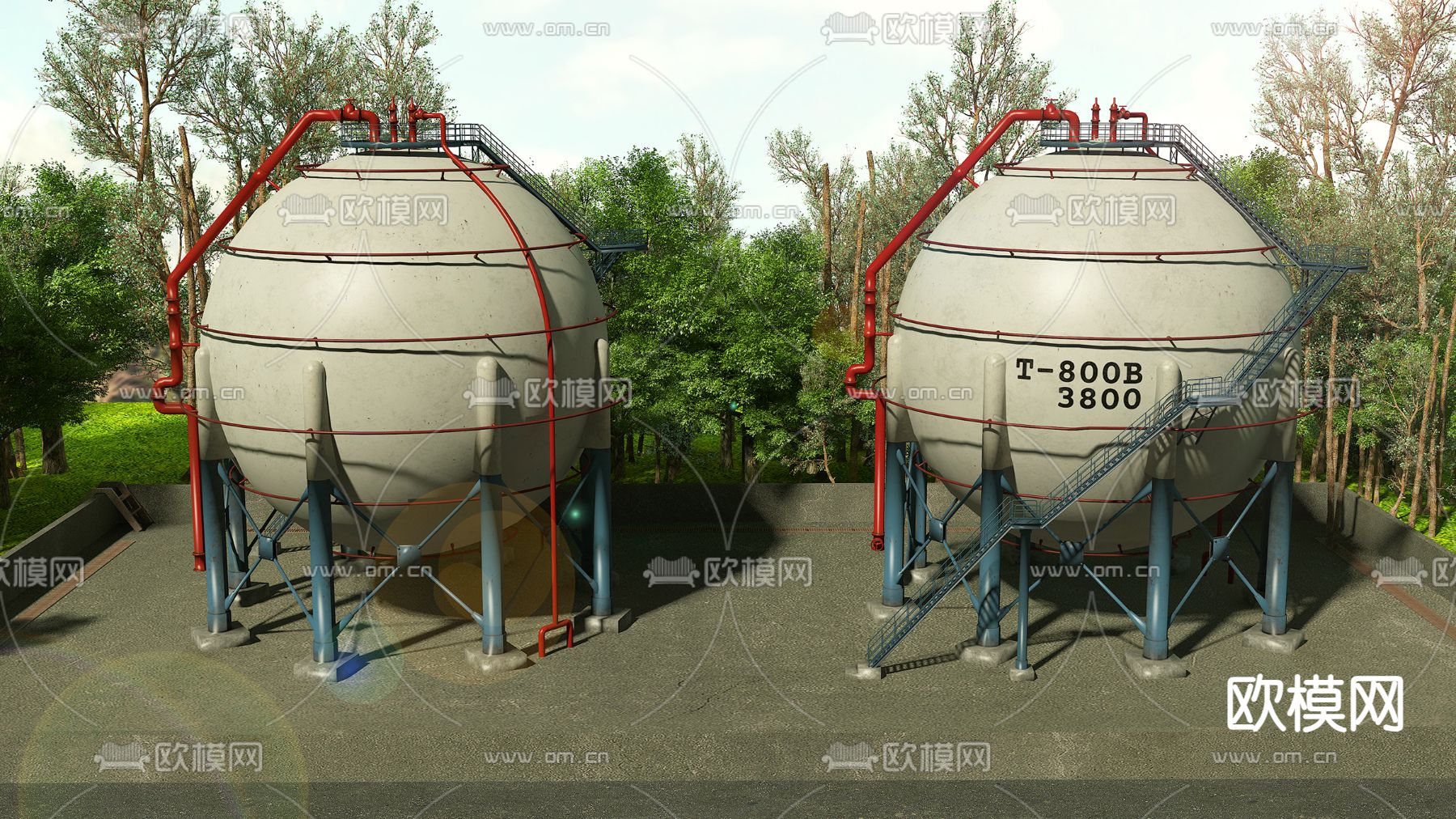工业管道储气罐3d模型下载（渲染图1）