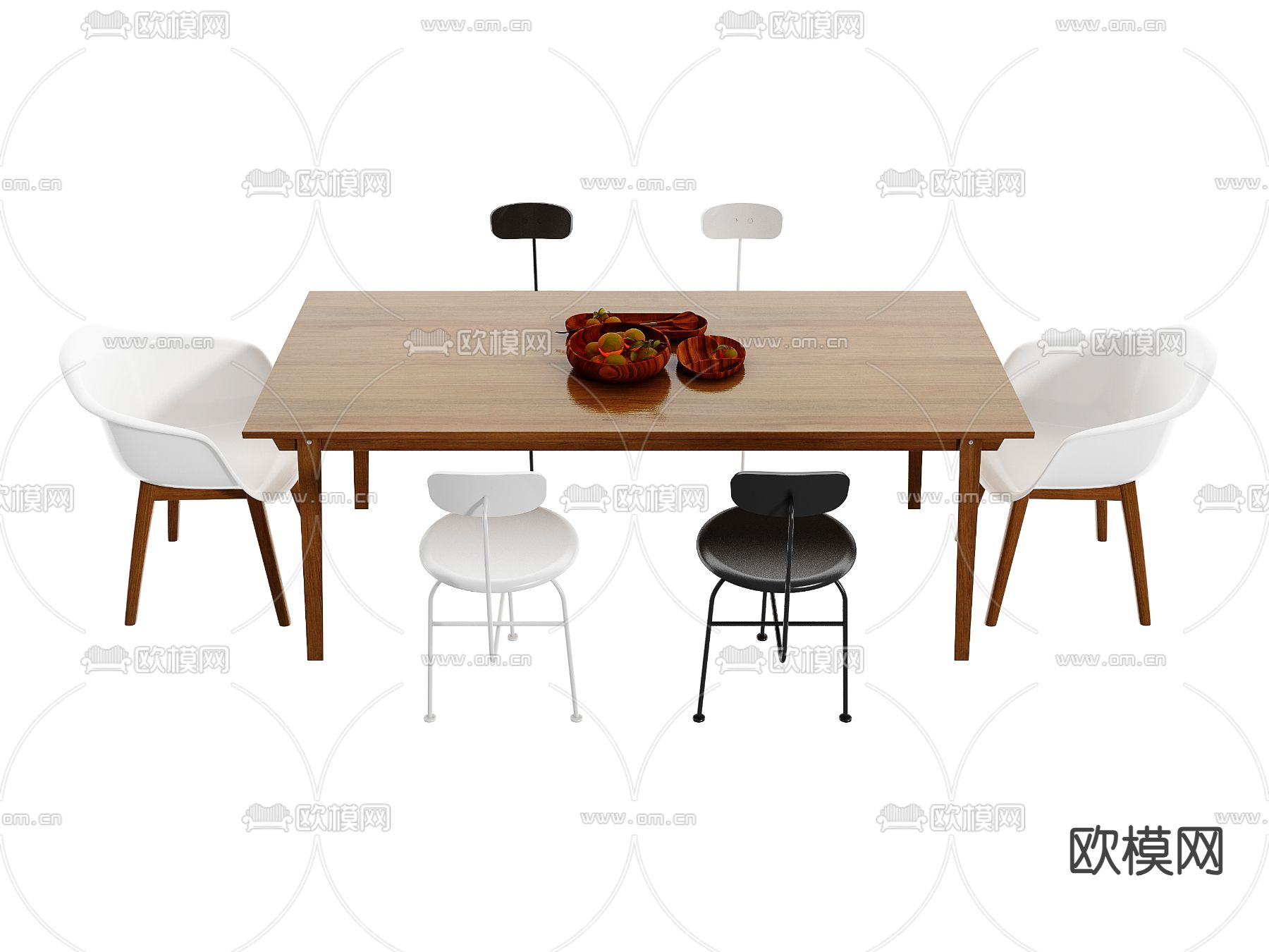 北欧木质餐桌椅3d模型下载