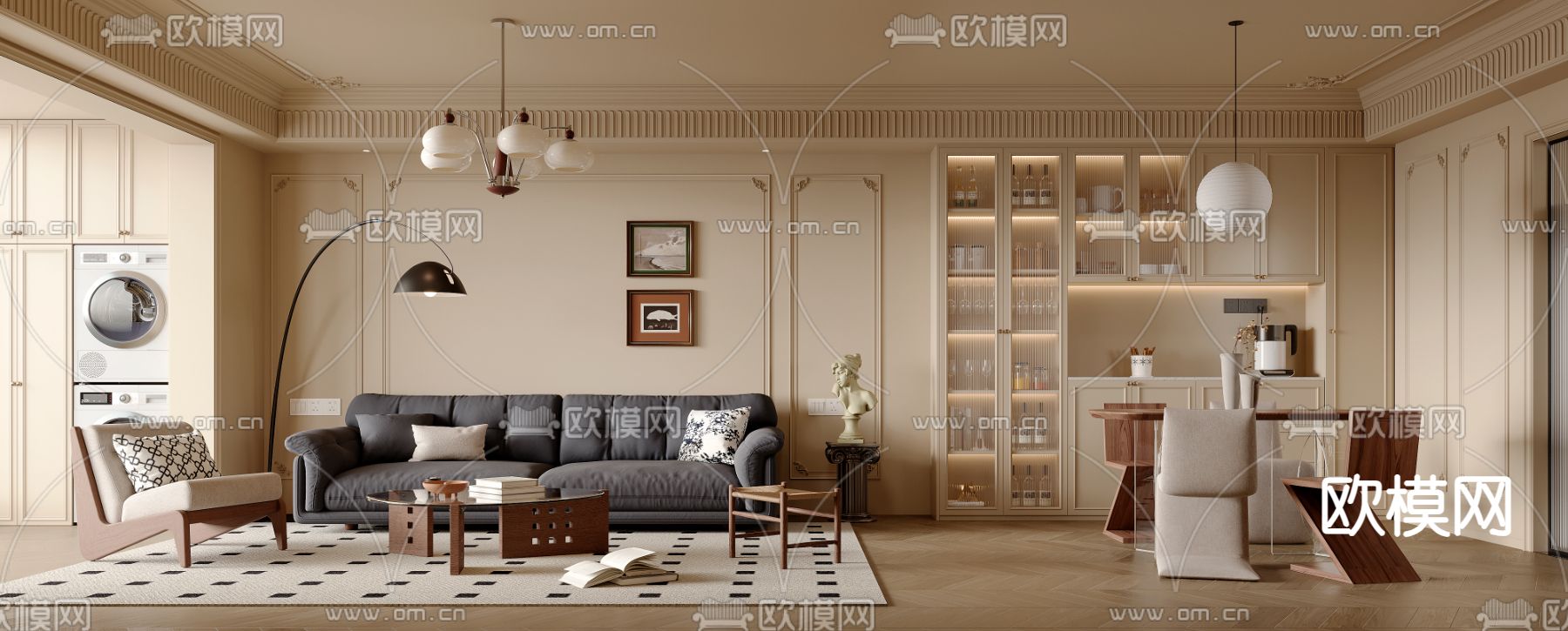 法式客餐厅  木质餐桌3d模型下载